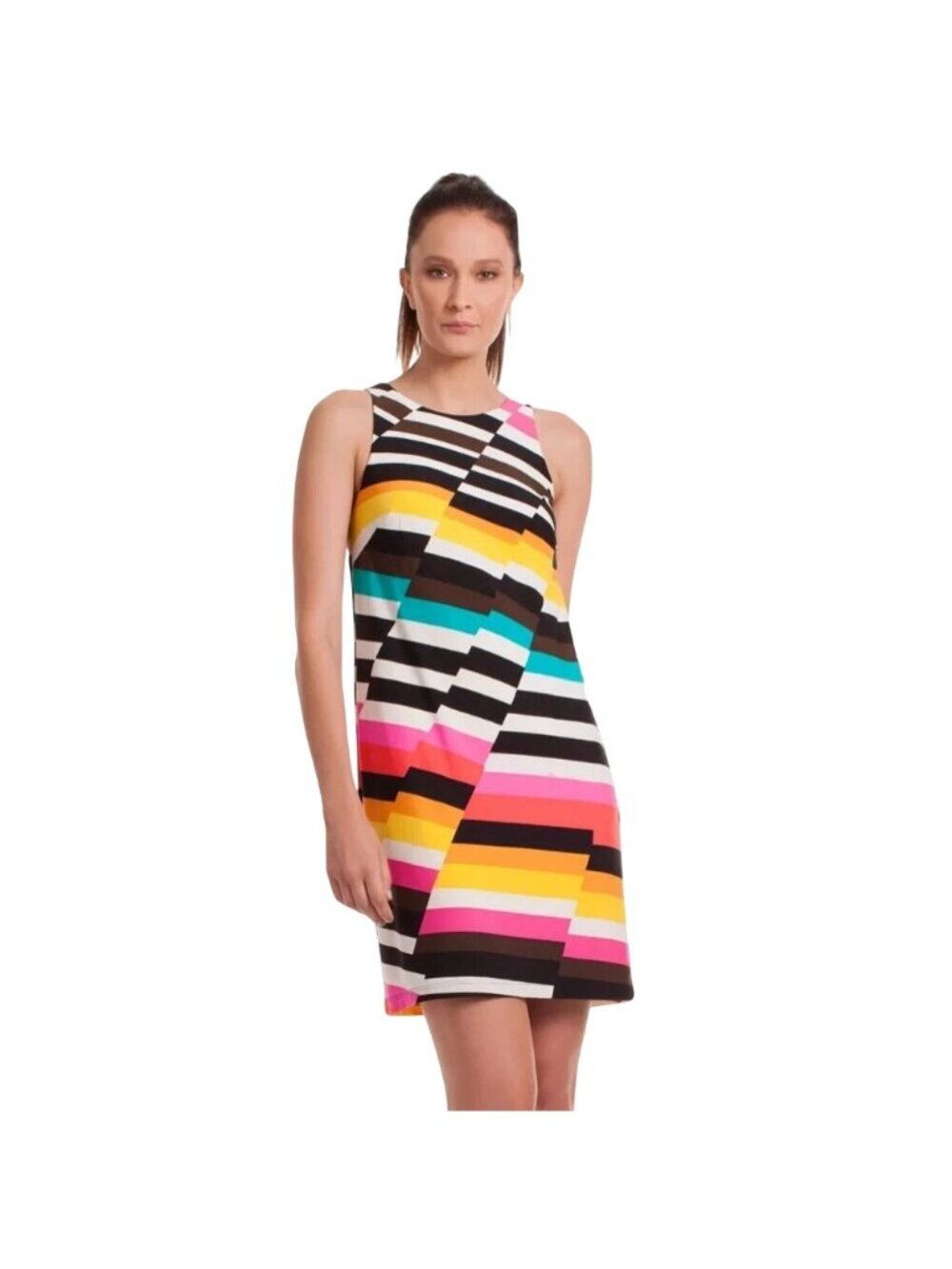 Trina Turk Macey Mini Dress Size 6 Cutout Back Colorful Canyon Stripe Mod Retro